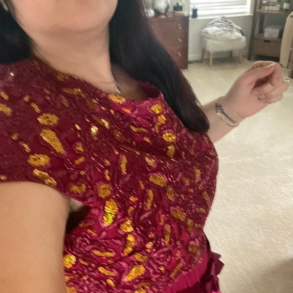 Candalite Plus Size Sequin gold Burgundy Formal Gown plus size size 2X - Picture 6 of 16